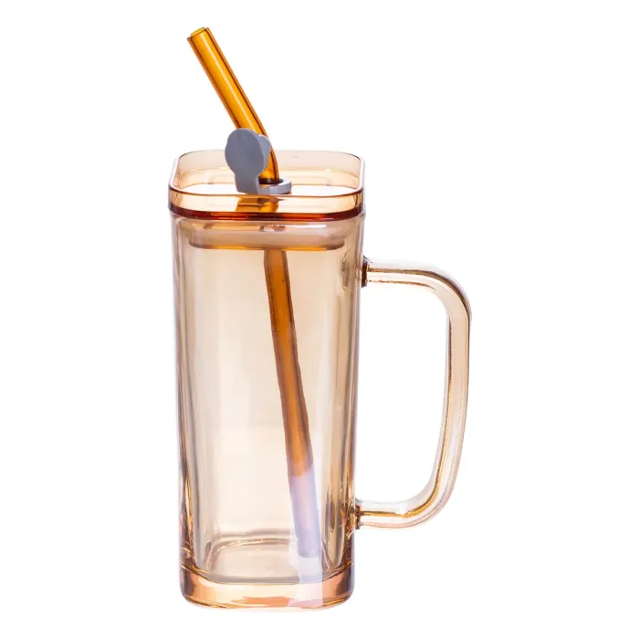 Скляна чашка з кришкою і трубочкою 280 (мл) HP-19-53GLD (HP-19-53GLD) - зображення 2