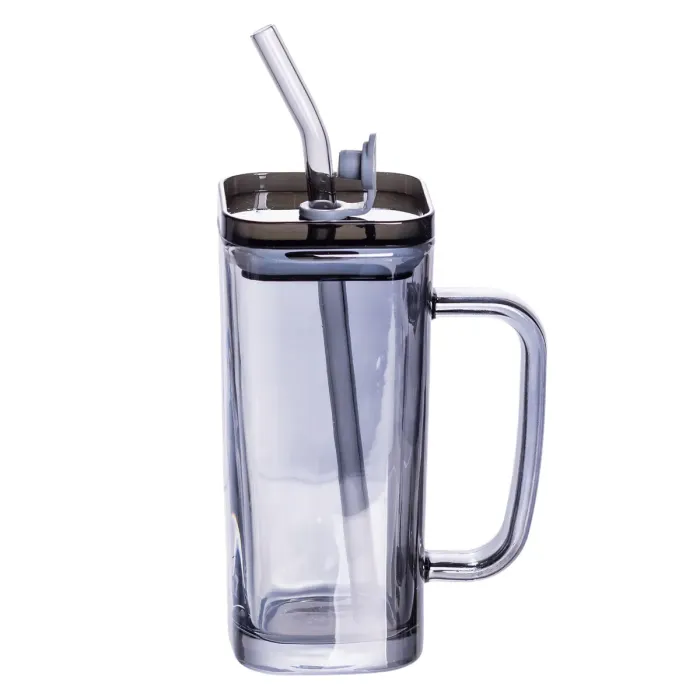 Кружка скляна з кришкою та трубочкою 280 (мл) чашка з трубочкою та кришкою на подарунок HP-19-53 (HP-19-53) - зображення 2