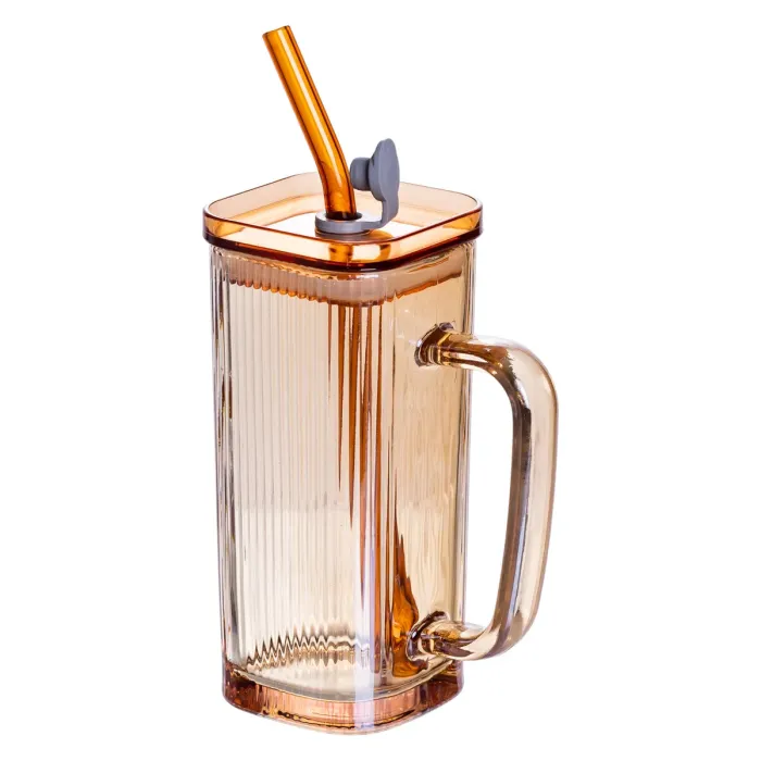 Кружка скляна з кришкою та трубочкою 280 (мл) чашка з трубочкою та кришкою на подарунок HP-19-51 (HP-19-51) - зображення 2
