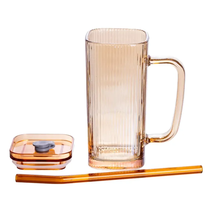 Кружка скляна з кришкою та трубочкою 280 (мл) чашка з трубочкою та кришкою на подарунок HP-19-51 (HP-19-51) - зображення 3