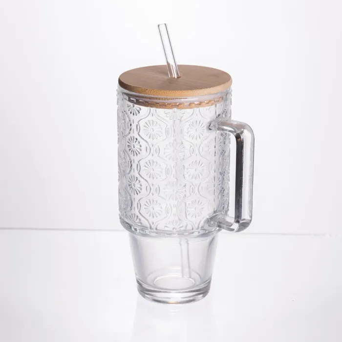 Кружка скляна з кришкою та трубочкою 750 (мл) чашка з трубочкою та кришкою на подарунок HP-19-48N (HP-19-48N) - зображення 2