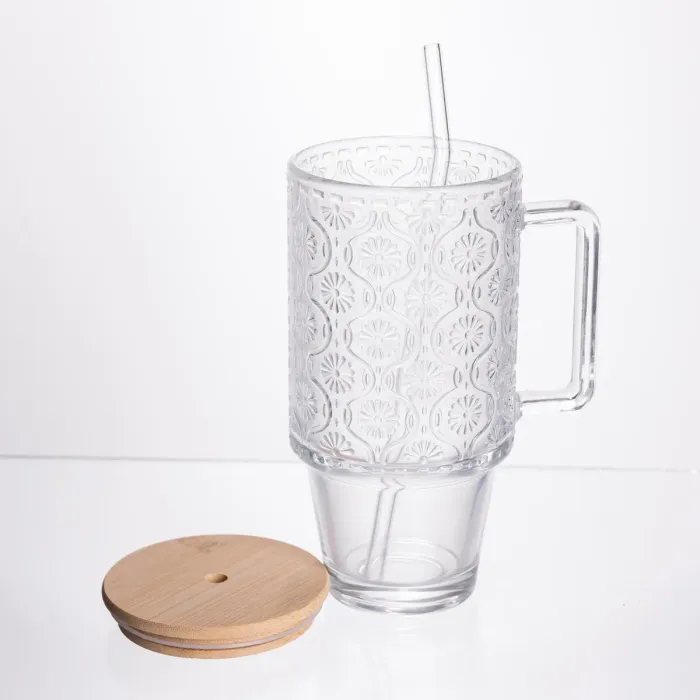 Кружка скляна з кришкою та трубочкою 750 (мл) чашка з трубочкою та кришкою на подарунок HP-19-48N (HP-19-48N) - зображення 3
