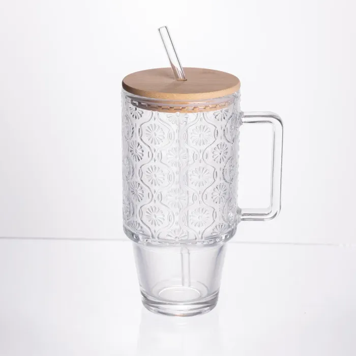 Кружка скляна з кришкою та трубочкою 750 (мл) чашка з трубочкою та кришкою на подарунок HP-19-48N (HP-19-48N) - зображення 1