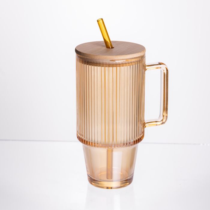 Скляна чашка з кришкою і трубочкою 750 мл Коричнева HP-19-50R (HP-19-50R) - изображение 1