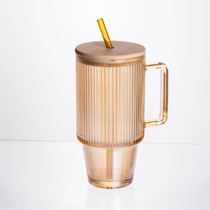Скляна чашка з кришкою і трубочкою 750 мл Коричнева HP-19-50R (HP-19-50R) - зображення 1
