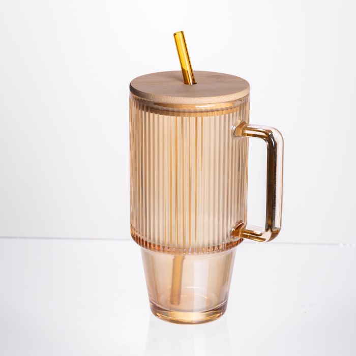 Скляна чашка з кришкою і трубочкою 750 мл Коричнева HP-19-50R (HP-19-50R) - изображение 2