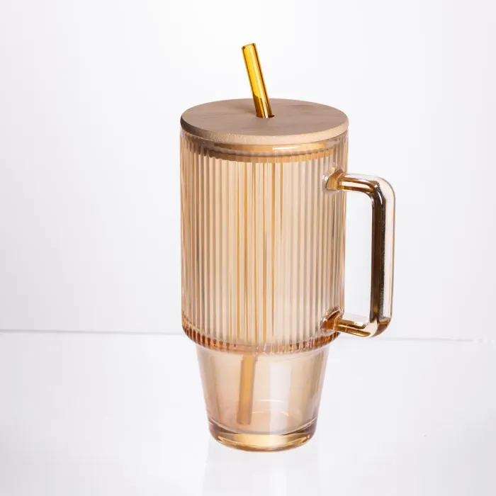 Скляна чашка з кришкою і трубочкою 750 мл Коричнева HP-19-50R (HP-19-50R) - зображення 2
