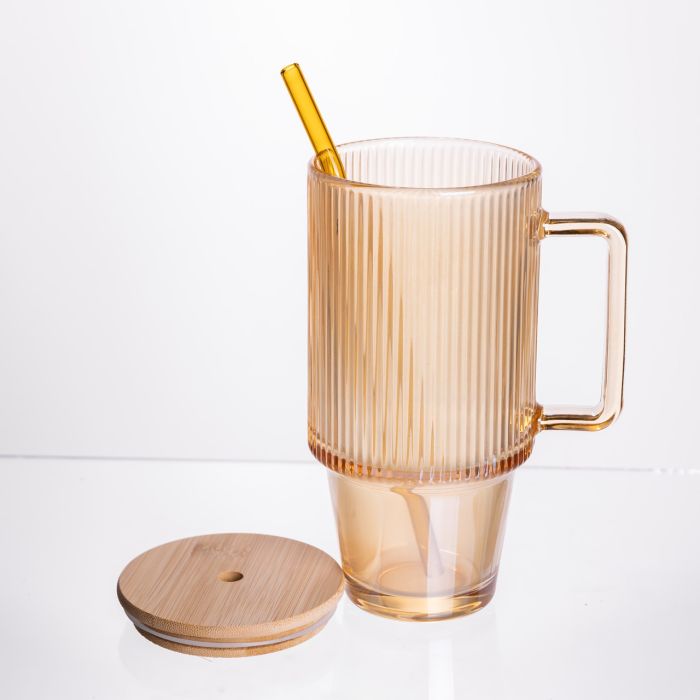 Скляна чашка з кришкою і трубочкою 750 мл Коричнева HP-19-50R (HP-19-50R) - изображение 3