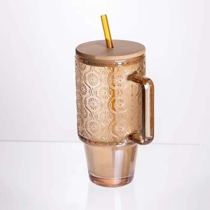 Скляна чашка з кришкою і трубочкою 750 мл Коричнева HP-19-50NR (HP-19-50NR) - зображення 3
