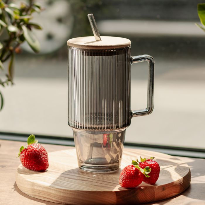 Кружка скляна з кришкою та трубочкою 750 (мл) Сірий HP-19-50 (HP-19-50) - зображення 2