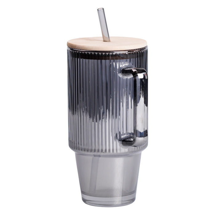 Кружка скляна з кришкою та трубочкою 750 (мл) Сірий HP-19-50 (HP-19-50) - зображення 3