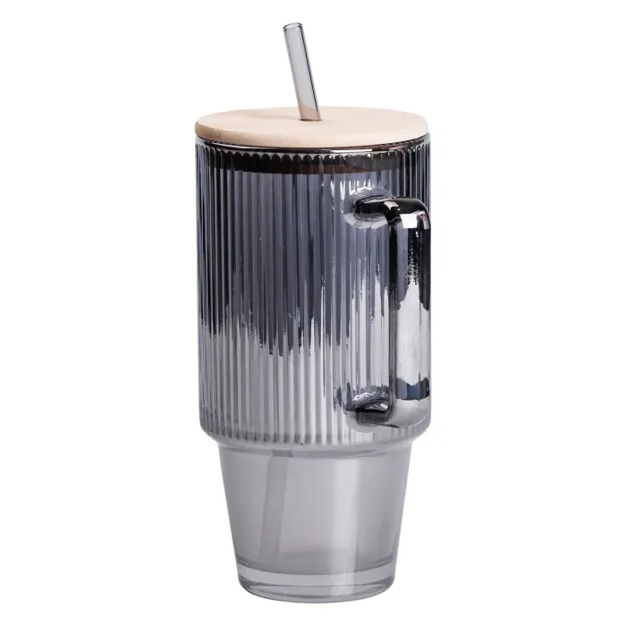 Кружка скляна з кришкою та трубочкою 750 (мл) Сірий HP-19-50 (HP-19-50) - зображення 3