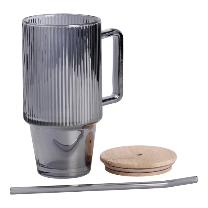Кружка скляна з кришкою та трубочкою 750 (мл) Сірий HP-19-50 (HP-19-50) - зображення 4