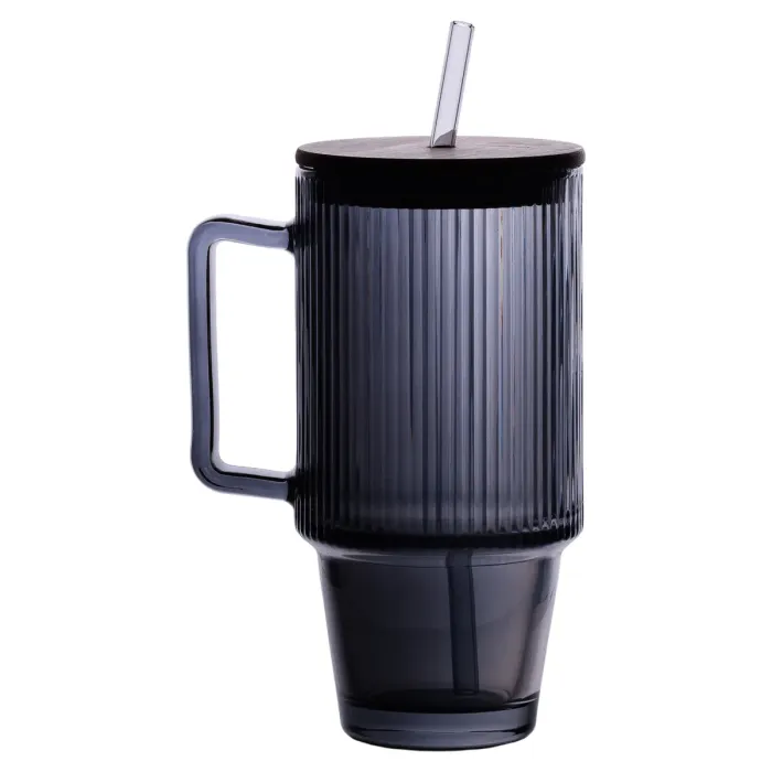 Кружка скляна з кришкою та трубочкою 750 (мл) Сірий HP-19-50 (HP-19-50) - зображення 5