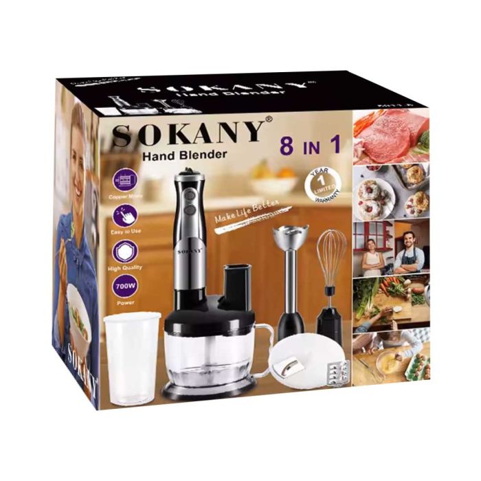 Кухонні комбайни Sokany 8 в 1 с чашей блендер погружной с насадками мощный, электрический измельчитель миксер 700 Вт (SK50118) - изображение 8
