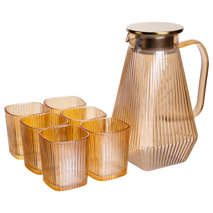 Глечик 1.8 л зі склянками 6 штук по 200 (мл) графин для компоту соку води лимонаду глечик для напоїв Коричневий HP-19-39 (HP-19-39) - изображение 1