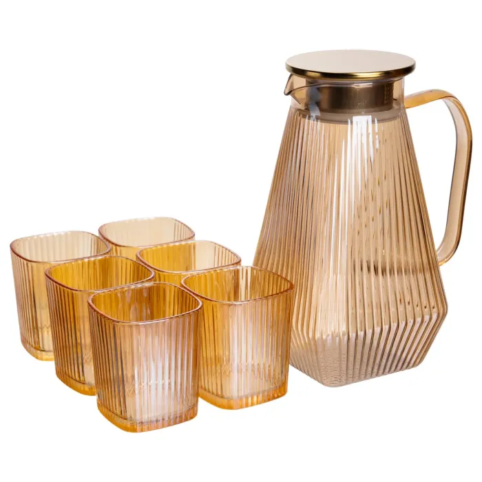 Глечик 1.8 л зі склянками 6 штук по 200 (мл) графин для компоту соку води лимонаду глечик для напоїв Коричневий HP-19-39 (HP-19-39) - зображення 1
