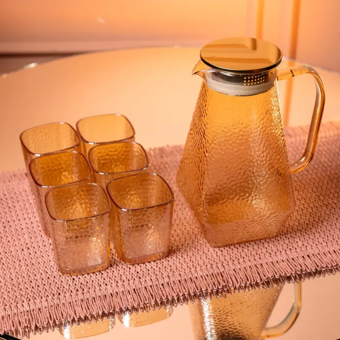 Глечик 1.8 л зі склянками 6 штук по 200 (мл) графин для компоту соку води лимонаду глечик для напоїв Коричневий HP-19-39S (HP-19-39S) - зображення 2