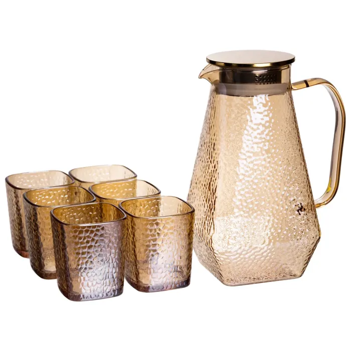 Глечик 1.8 л зі склянками 6 штук по 200 (мл) графин для компоту соку води лимонаду глечик для напоїв Коричневий HP-19-39S (HP-19-39S) - зображення 1