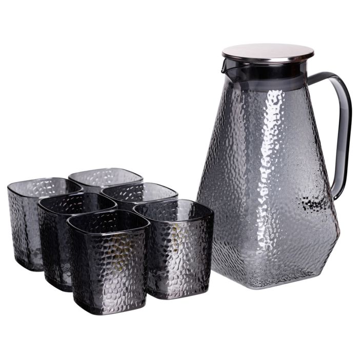 Глечик 1.8 л зі склянками 6 штук по 200 (мл) графин для компоту соку води лимонаду глечик для напоїв Сірий HP-19-38S (HP-19-38S) - зображення 1
