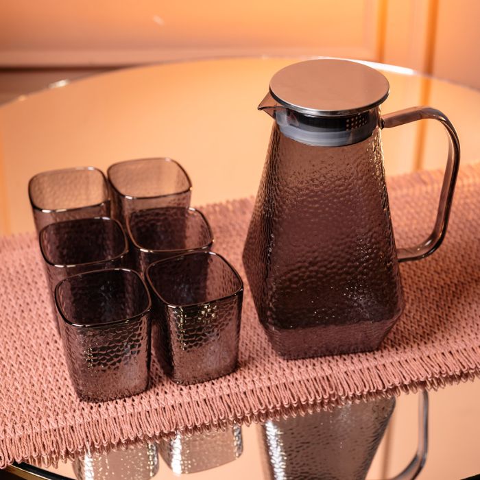 Глечик 1.8 л зі склянками 6 штук по 200 (мл) графин для компоту соку води лимонаду глечик для напоїв Сірий HP-19-38S (HP-19-38S) - зображення 2