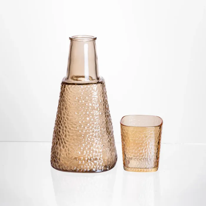 Глечик 1 літр зі склянкою 1 (шт) 200 (мл) графин для компоту соку води лимонаду глечик для напоїв Коричневий HP-19-PYF-4 (HP-19-PYF-4) - зображення 1