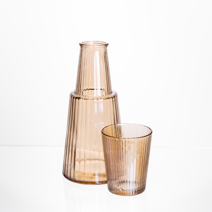 Глечик 800 мл зі склянкою 1 (шт) 250 (мл) графин для компоту соку води лимонаду глечик для напоїв Коричневий HP-19-TH-4 (HP-19-TH-4) - изображение 2