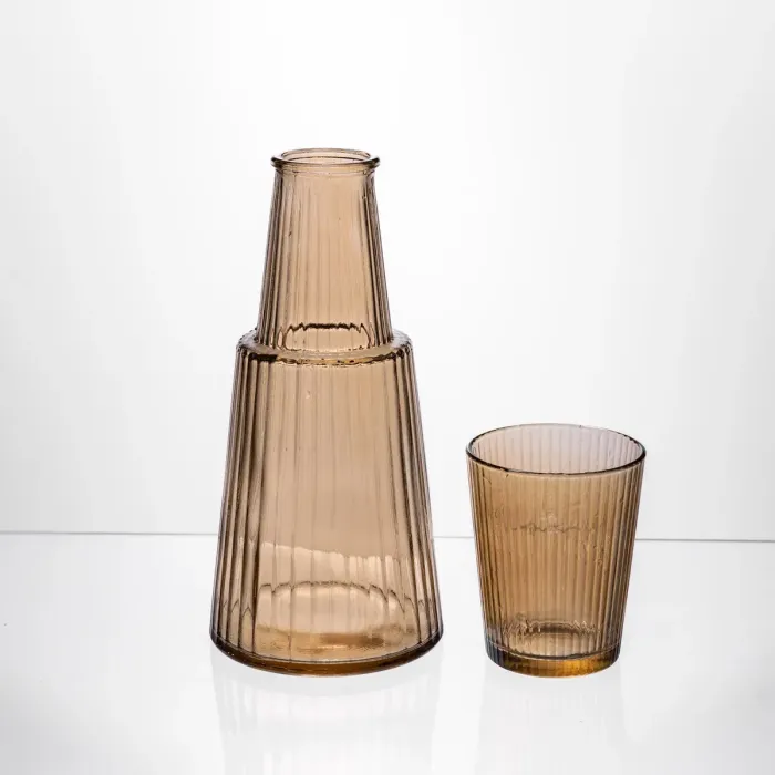 Глечик 800 мл зі склянкою 1 (шт) 250 (мл) графин для компоту соку води лимонаду глечик для напоїв Коричневий HP-19-TH-4 (HP-19-TH-4) - зображення 1