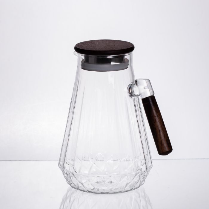 Глечик для напоїв 1.7 (л) для компоту, мохіто, лимонаду, сангрії скляний глечик із ручкою й бамбуковою кришкою 64486-71 (64486-71) - изображение 3