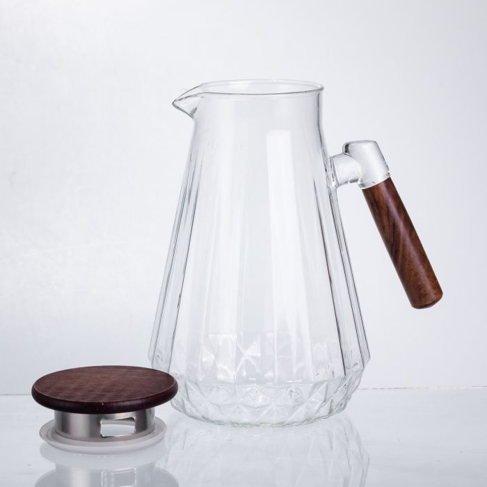 Глечик для напоїв 1.7 (л) для компоту, мохіто, лимонаду, сангрії скляний глечик із ручкою й бамбуковою кришкою 64486-71 (64486-71) - изображение 4