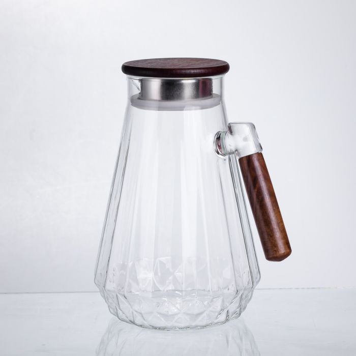 Глечик для напоїв 1.7 (л) для компоту, мохіто, лимонаду, сангрії скляний глечик із ручкою й бамбуковою кришкою 64486-71 (64486-71) - изображение 5
