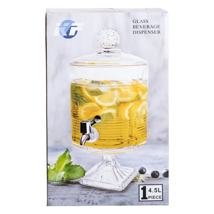 Лимонадниця з краном на підставці скляна 4.5 л Прозорий HP-19-4 (HP-19-4) - изображение 9