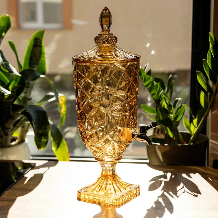 Лимонадниця з краном скляна 3 л диспенсер для напоїв лимонадник із краном Золотистий HP-19-308 (HP-19-308) - зображення 4