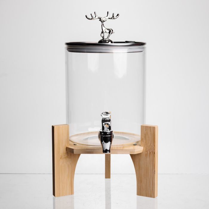Лимонадниця скляна з краником 3.5 л на бамбуковій підставці, срібло Yiwu HP-GP-42 (HP-GP-42) - изображение 1