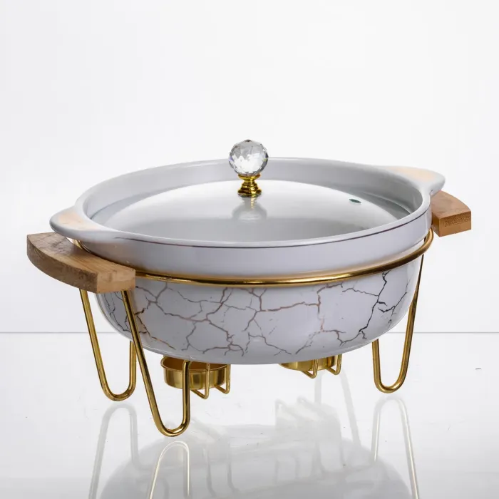 Марміт порцеляновий настільний круглий 1.3 (л) з підігрівом Білий мармур LC-711 (LC-711) - зображення 3