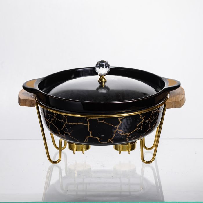 Марміт порцеляновий настільний круглий 1.3 (л) мармітниця з підігрівом Чорний мармур LC-717 (LC-717) - изображение 1