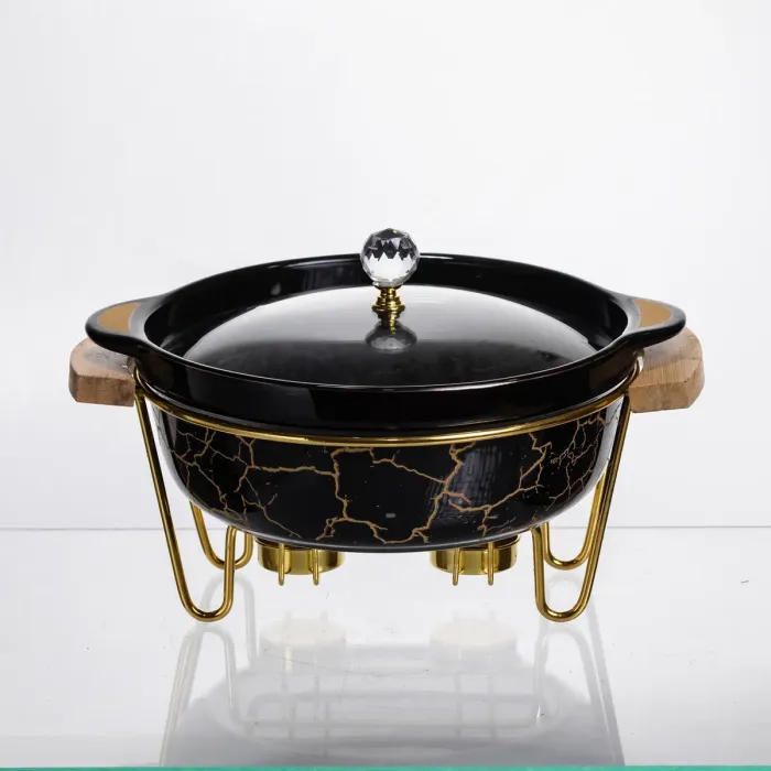 Марміт порцеляновий настільний круглий 1.3 (л) мармітниця з підігрівом Чорний мармур LC-717 (LC-717) - зображення 1