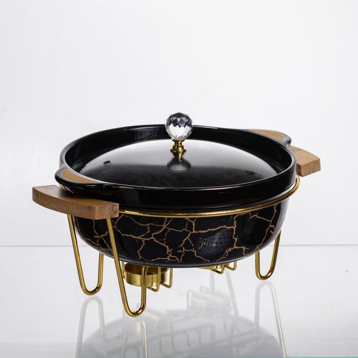 Марміт порцеляновий настільний круглий 1.3 (л) мармітниця з підігрівом Чорний мармур LC-717 (LC-717) - изображение 2