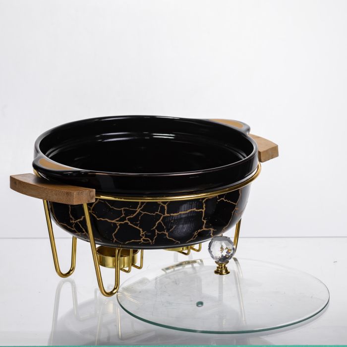 Марміт порцеляновий настільний круглий 1.3 (л) мармітниця з підігрівом Чорний мармур LC-717 (LC-717) - изображение 3