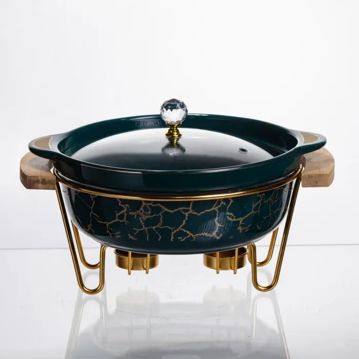 Марміт порцеляновий настільний круглий 1.3 (л) з підігрівом Зелений мармур LC-714 (LC-714) - зображення 1