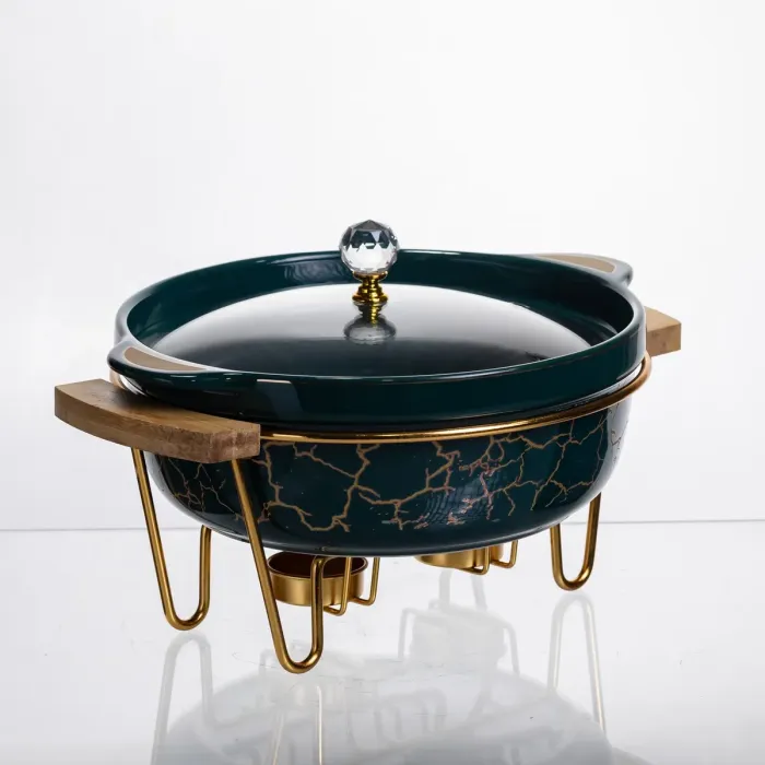 Марміт порцеляновий настільний круглий 1.3 (л) з підігрівом Зелений мармур LC-714 (LC-714) - зображення 3