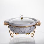 Марміт порцеляновий настільний круглий 2 (л) з підігрівом Білий мармур LC-712 (LC-712)