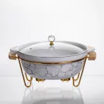 Марміт порцеляновий настільний круглий 2 (л) з підігрівом Білий мармур LC-712 (LC-712)