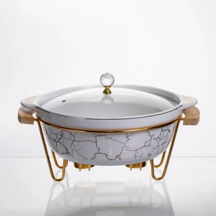 Марміт порцеляновий настільний круглий 2 (л) з підігрівом Білий мармур LC-712 (LC-712) - зображення 1