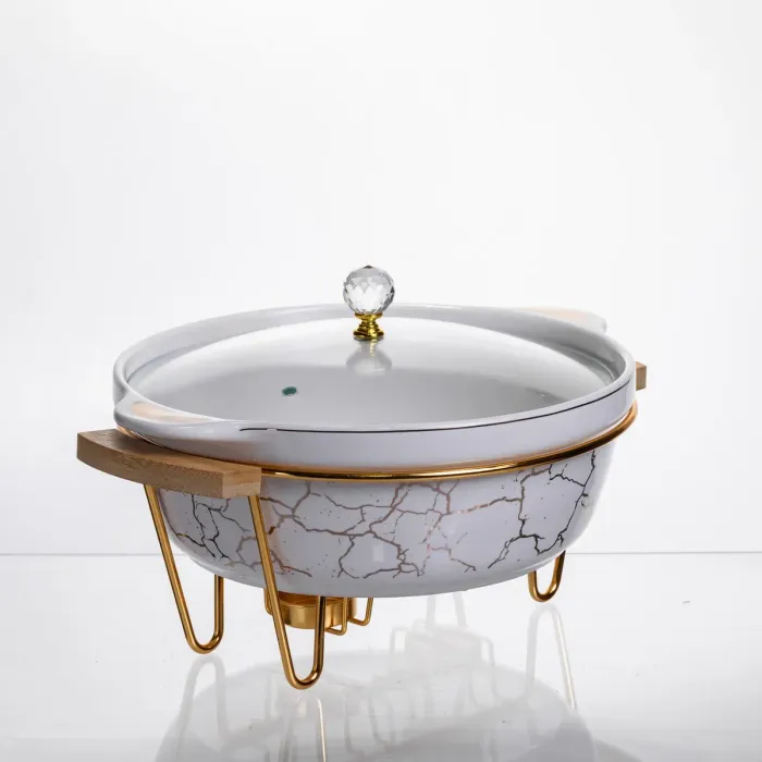 Марміт порцеляновий настільний круглий 2 (л) з підігрівом Білий мармур LC-712 (LC-712) - зображення 2