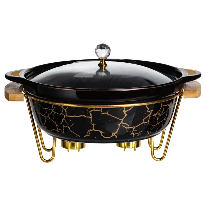 Марміт порцеляновий настільний круглий 2 (л) з підігрівом Чорний мармур LC-718 (LC-718) - зображення 1