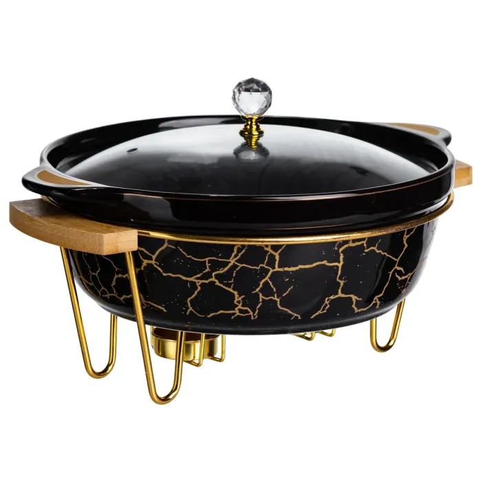 Марміт порцеляновий настільний круглий 2 (л) з підігрівом Чорний мармур LC-718 (LC-718) - зображення 3