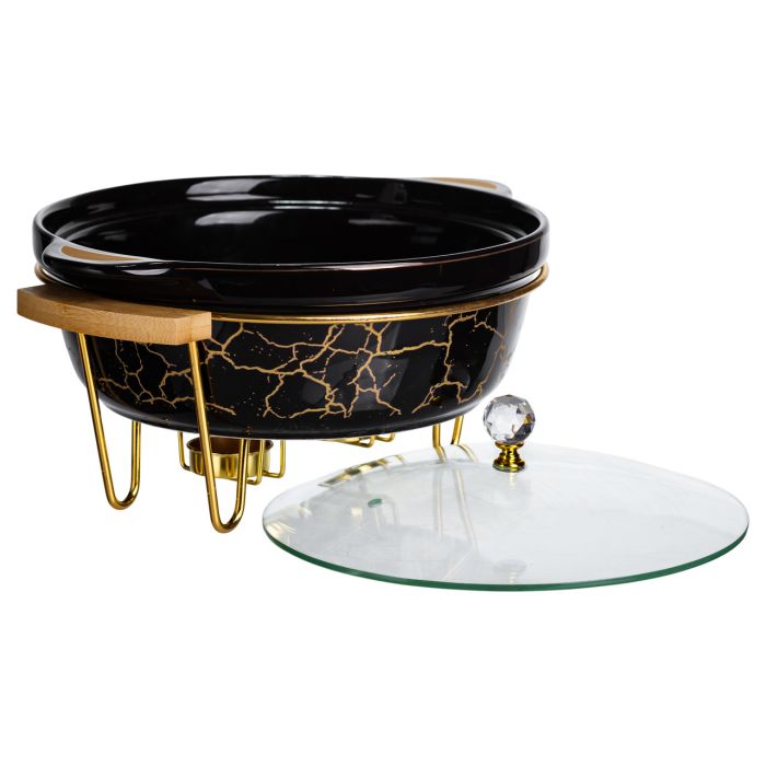 Марміт порцеляновий настільний круглий 2 (л) з підігрівом Чорний мармур LC-718 (LC-718) - зображення 4