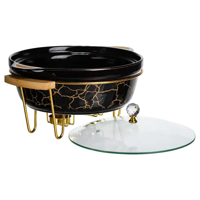 Марміт порцеляновий настільний круглий 2 (л) з підігрівом Чорний мармур LC-718 (LC-718) - зображення 4