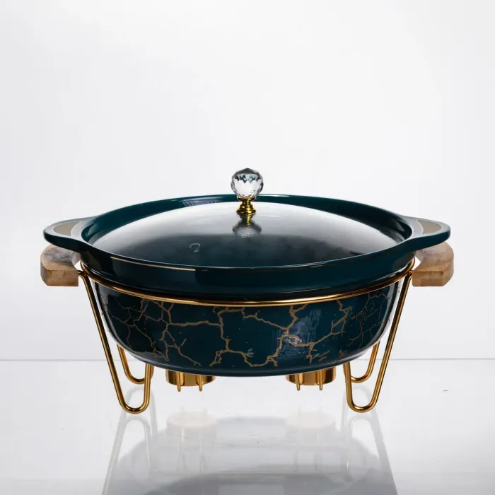 Марміт порцеляновий настільний круглий 2 (л) мармітниця з підігрівом Зелений мармур LC-715 (LC-715) - зображення 1